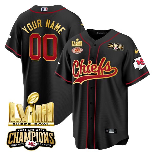 Chiefs AFC West Champions & Super Bowl LVIII Gold Patch Baseball Custom Jersey - All Stitched - Image 3