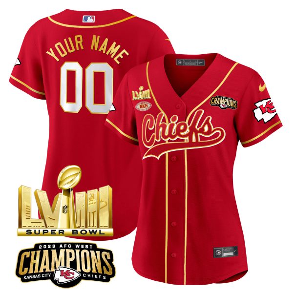 Chiefs AFC West Champions & Super Bowl LVIII Gold Patch Baseball Custom Jersey - All Stitched - Image 6