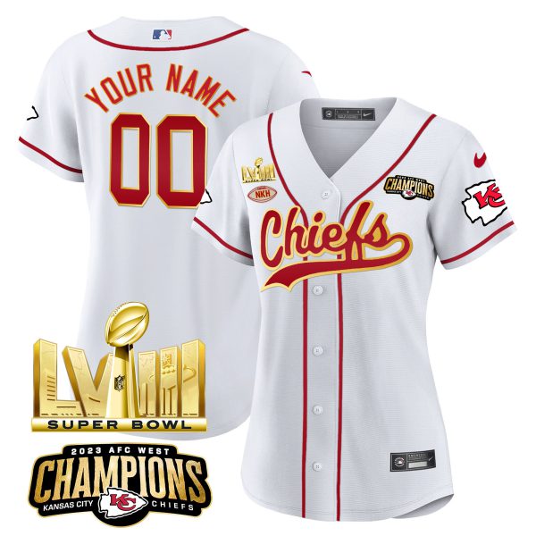 Chiefs AFC West Champions & Super Bowl LVIII Gold Patch Baseball Custom Jersey - All Stitched - Image 7