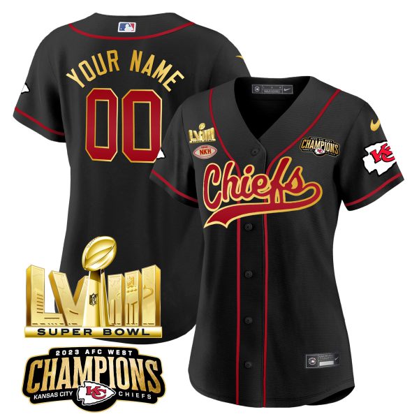 Chiefs AFC West Champions & Super Bowl LVIII Gold Patch Baseball Custom Jersey - All Stitched - Image 8