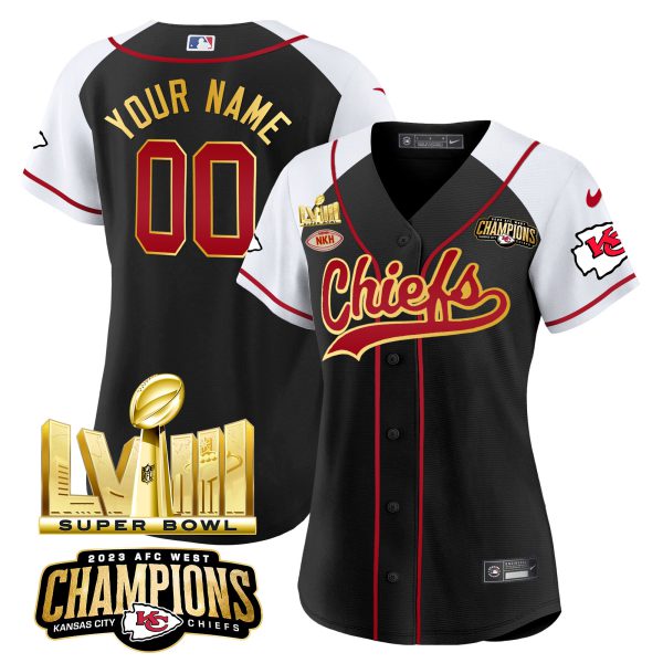 Chiefs AFC West Champions & Super Bowl LVIII Gold Patch Baseball Custom Jersey - All Stitched - Image 9