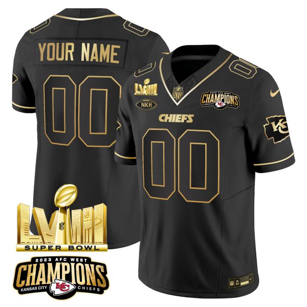 Chiefs AFC West Champions & Super Bowl LVIII Gold Patch Vapor Custom Jersey V2 - All Stitched - Image 2