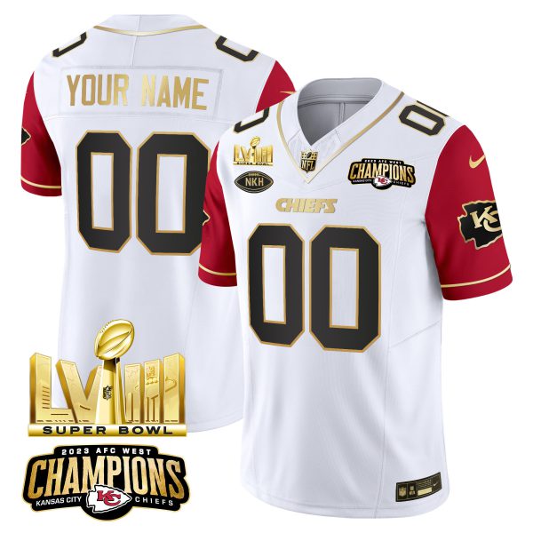 Chiefs AFC West Champions & Super Bowl LVIII Gold Patch Vapor Custom Jersey V2 - All Stitched - Image 6