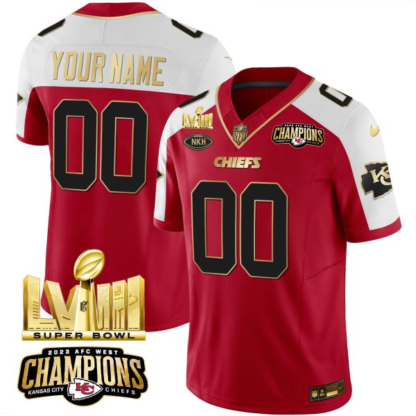 Chiefs AFC West Champions & Super Bowl LVIII Gold Patch Vapor Custom Jersey - All Stitched - Image 2