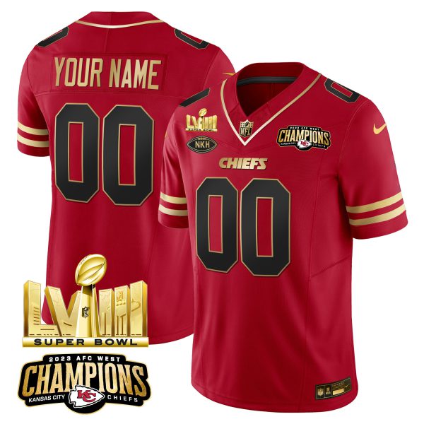 Chiefs AFC West Champions & Super Bowl LVIII Gold Patch Vapor Custom Jersey - All Stitched - Image 3