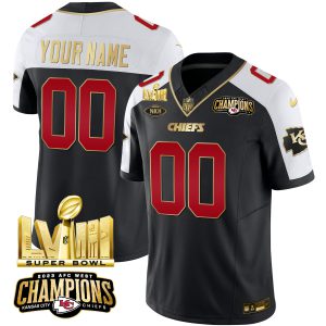 Chiefs AFC West Champions & Super Bowl LVIII Gold Patch Vapor Custom Jersey - All Stitched