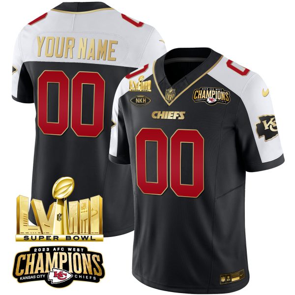 Chiefs AFC West Champions & Super Bowl LVIII Gold Patch Vapor Custom Jersey - All Stitched