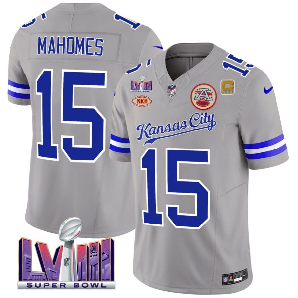 Patrick Mahomes #15 Kansas City Chiefs Super Bowl Gray Jersey - All Stitched