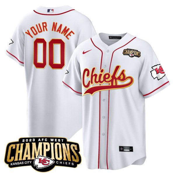 Chiefs 2023 AFC West Champions Patch Baseball Custom Jersey - All Stitched - Image 2