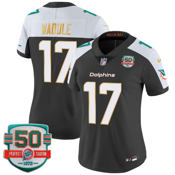 Women's Dolphins Gold Trim Vapor Limited Jersey - All Stitched - Image 2