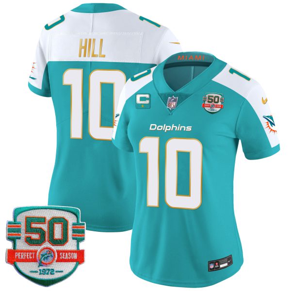 Women's Dolphins Gold Trim Vapor Limited Jersey - All Stitched - Image 11
