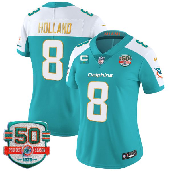 Women's Dolphins Gold Trim Vapor Limited Jersey - All Stitched - Image 12