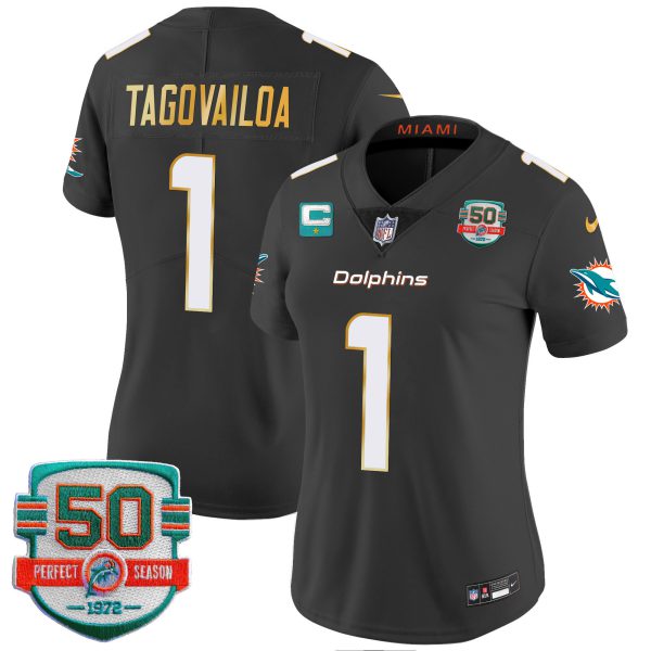 Women's Dolphins Gold Trim Vapor Limited Jersey - All Stitched - Image 33