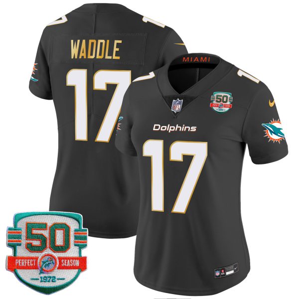 Women's Dolphins Gold Trim Vapor Limited Jersey - All Stitched - Image 34
