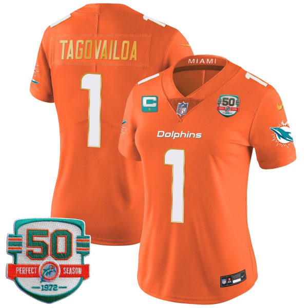 Women's Dolphins Gold Trim Vapor Limited Jersey - All Stitched - Image 41