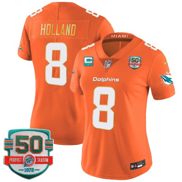 Women's Dolphins Gold Trim Vapor Limited Jersey - All Stitched - Image 44