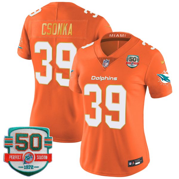 Women's Dolphins Gold Trim Vapor Limited Jersey - All Stitched - Image 47
