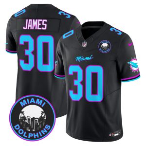 JAMES #30 Dolphins "Miami Vice" Black Jersey - All Stitched