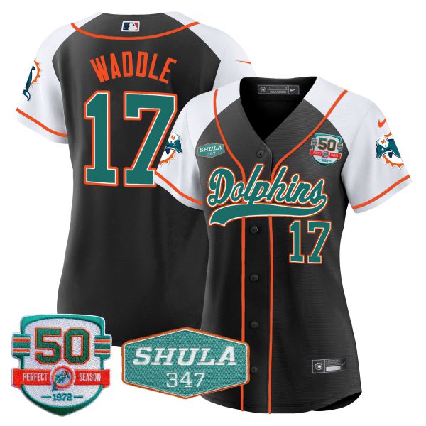 Women's Dolphins 50th & Don Shula 347 Memorial Patch Baseball Jersey - All Stitched - Image 2