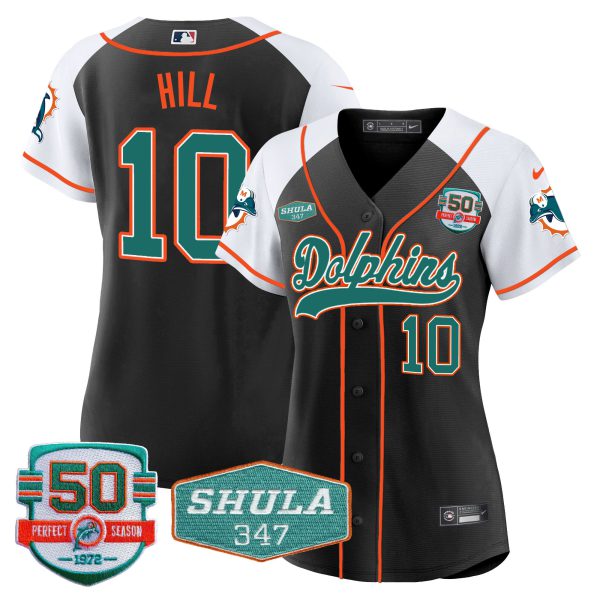 Women's Dolphins 50th & Don Shula 347 Memorial Patch Baseball Jersey - All Stitched - Image 3