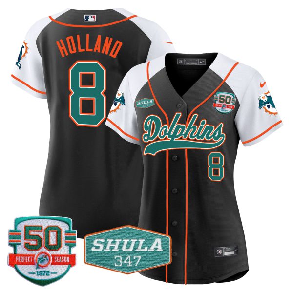 Women's Dolphins 50th & Don Shula 347 Memorial Patch Baseball Jersey - All Stitched - Image 4