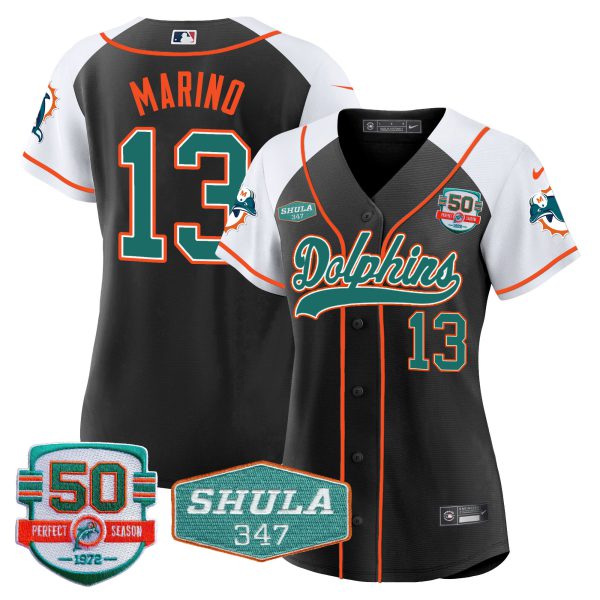 Women's Dolphins 50th & Don Shula 347 Memorial Patch Baseball Jersey - All Stitched - Image 5