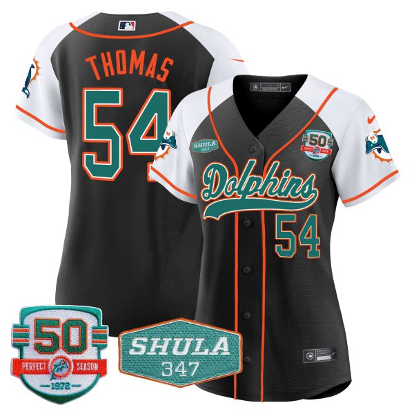 Women's Dolphins 50th & Don Shula 347 Memorial Patch Baseball Jersey - All Stitched - Image 6