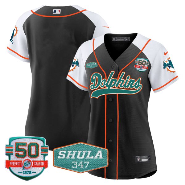 Women's Dolphins 50th & Don Shula 347 Memorial Patch Baseball Jersey - All Stitched - Image 7