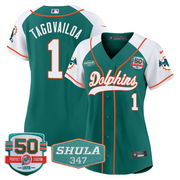 Women's Dolphins 50th & Don Shula 347 Memorial Patch Baseball Jersey - All Stitched - Image 8