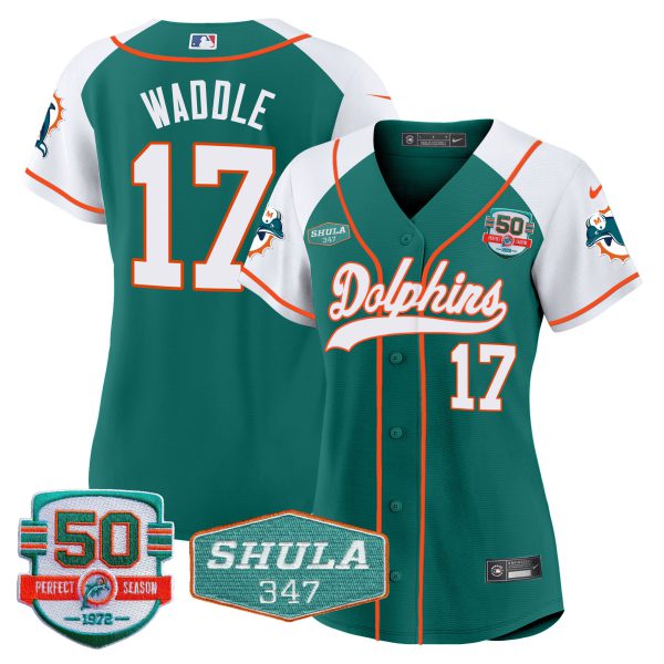 Women's Dolphins 50th & Don Shula 347 Memorial Patch Baseball Jersey - All Stitched - Image 9