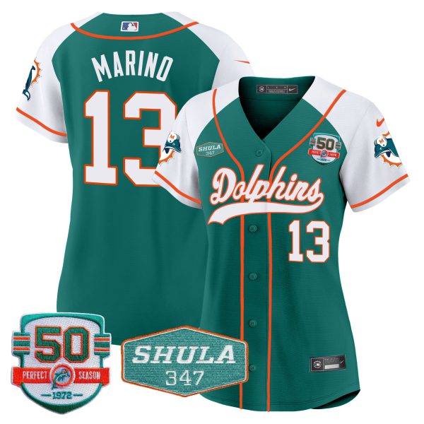 Women's Dolphins 50th & Don Shula 347 Memorial Patch Baseball Jersey - All Stitched - Image 12