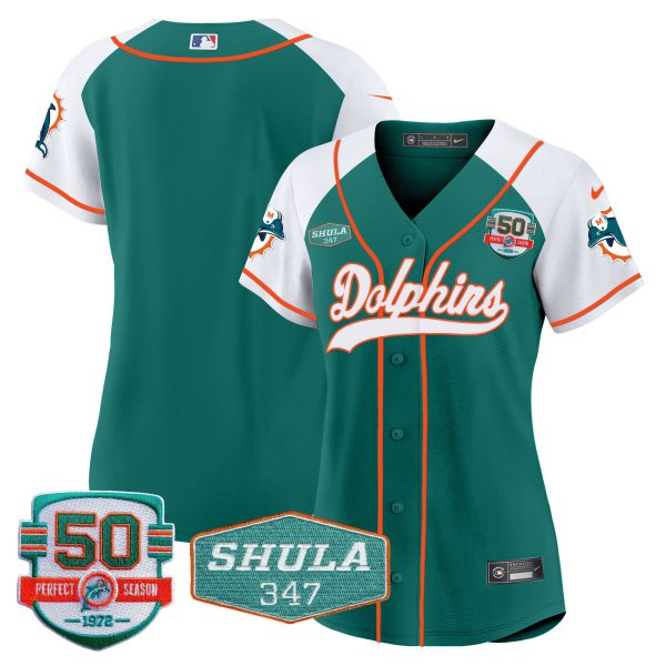 Women's Dolphins 50th & Don Shula 347 Memorial Patch Baseball Jersey - All Stitched - Image 14