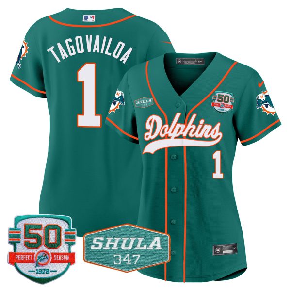 Women's Dolphins 50th & Don Shula 347 Memorial Patch Baseball Jersey - All Stitched - Image 15