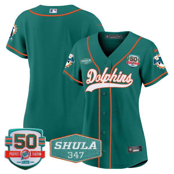 Women's Dolphins 50th & Don Shula 347 Memorial Patch Baseball Jersey - All Stitched - Image 21