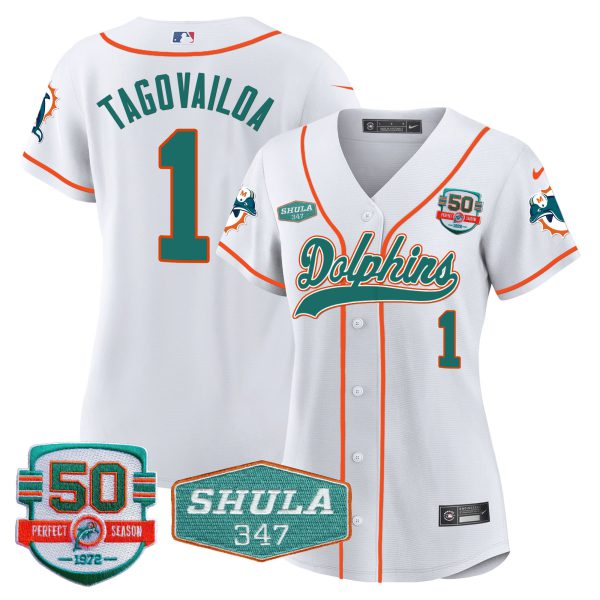 Women's Dolphins 50th & Don Shula 347 Memorial Patch Baseball Jersey - All Stitched - Image 22