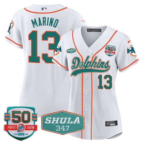Women's Dolphins 50th & Don Shula 347 Memorial Patch Baseball Jersey - All Stitched - Image 26
