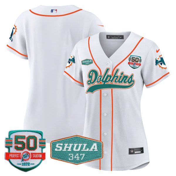 Women's Dolphins 50th & Don Shula 347 Memorial Patch Baseball Jersey - All Stitched - Image 28