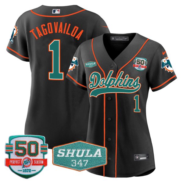 Women's Dolphins 50th & Don Shula 347 Memorial Patch Baseball Jersey - All Stitched - Image 29