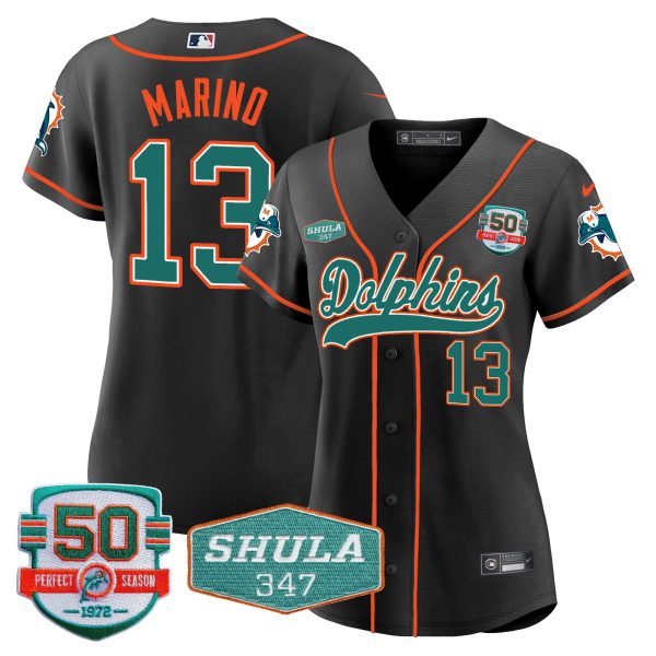 Women's Dolphins 50th & Don Shula 347 Memorial Patch Baseball Jersey - All Stitched - Image 33