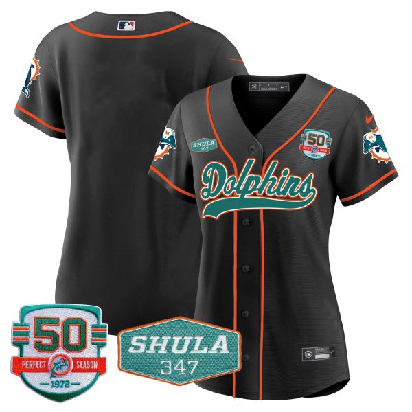 Women's Dolphins 50th & Don Shula 347 Memorial Patch Baseball Jersey - All Stitched - Image 35