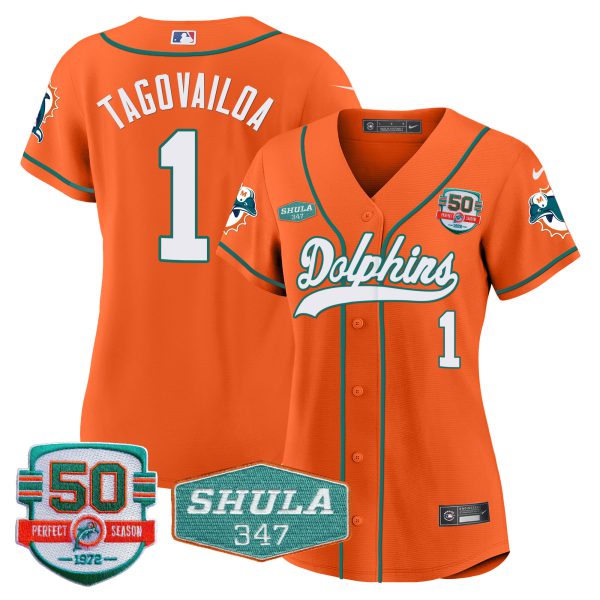 Women's Dolphins 50th & Don Shula 347 Memorial Patch Baseball Jersey - All Stitched - Image 36