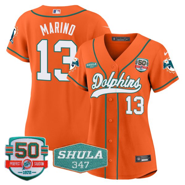 Women's Dolphins 50th & Don Shula 347 Memorial Patch Baseball Jersey - All Stitched - Image 40