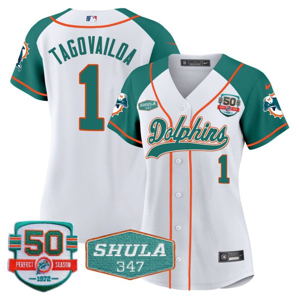 Women's Dolphins 50th & Don Shula 347 Memorial Patch Baseball Jersey - All Stitched - Image 43