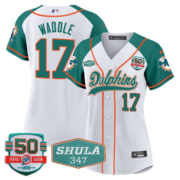 Women's Dolphins 50th & Don Shula 347 Memorial Patch Baseball Jersey - All Stitched - Image 44