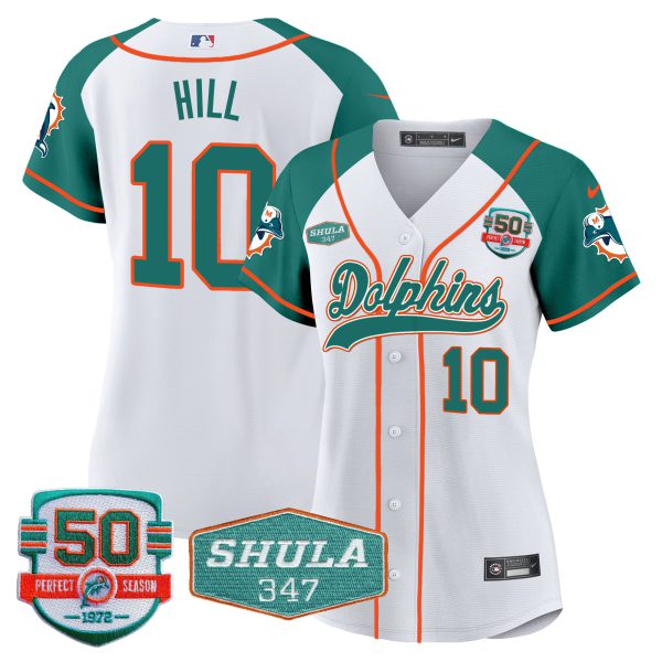 Women's Dolphins 50th & Don Shula 347 Memorial Patch Baseball Jersey - All Stitched - Image 45