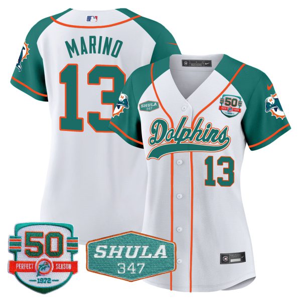 Women's Dolphins 50th & Don Shula 347 Memorial Patch Baseball Jersey - All Stitched - Image 47
