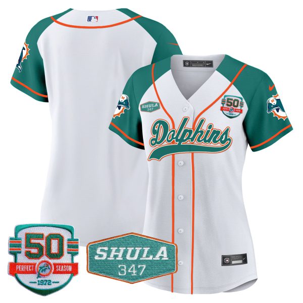 Women's Dolphins 50th & Don Shula 347 Memorial Patch Baseball Jersey - All Stitched - Image 49