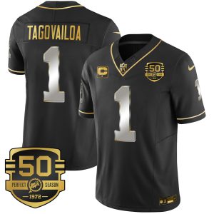 Men's Dolphins Throwback Gold Vapor Jersey - All Stitched