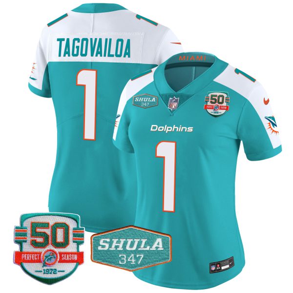 Women's Dolphins Shula 347 Patch Vapor Jersey - All Stitched - Image 9