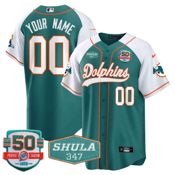 Dolphins 50th & Don Shula 347 Memorial Patch Baseball Custom Jersey - All Stitched - Image 2